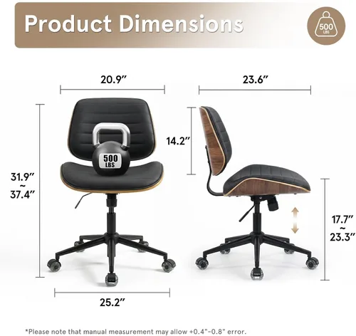 Miniatura 2 de Sytopia Silla de escritorio pequeña para oficina en casa, silla de oficina giratoria de altura ajustable, sin brazos, silla moderna de mediados