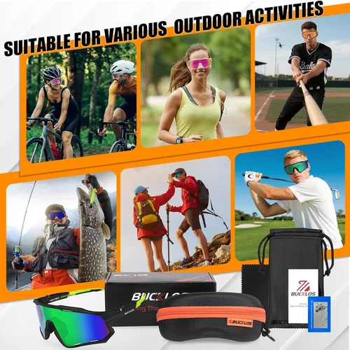 Miniatura 6 de BUCKLOS Gafas de sol polarizadas para ciclismo y correr para hombres y mujeres, protección UV400, gafas de sol TR90 para bicicleta, béisbol