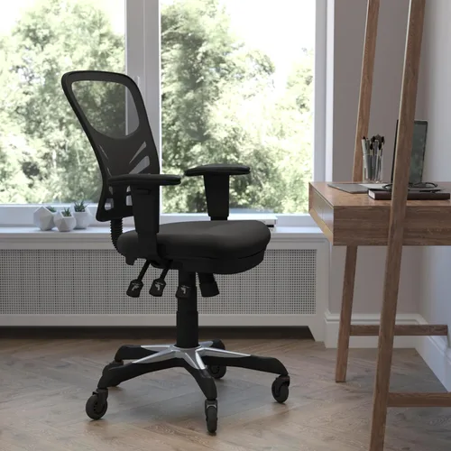 Miniatura 2 de Flash Furniture Nicholas Silla de oficina ergonómica giratoria ejecutiva multifunción de malla negra con brazos ajustables y ruedas de rodillo