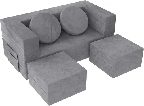 Miniatura 8 de Sofá para niños BIERUM, sofá modular para niños de 12 piezas con manta, sofá para niños para sala de juegos y interior, sofá convertible para niñas