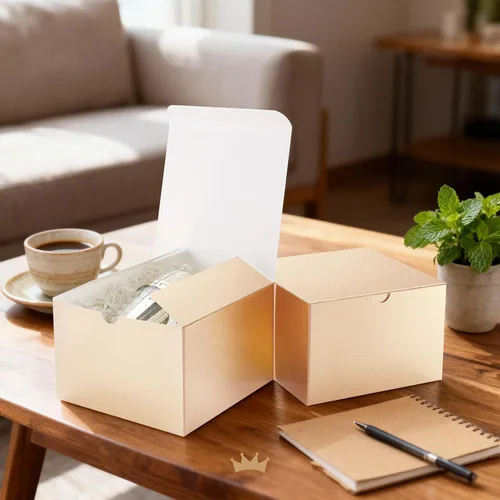 Miniatura 6 de PACKQUEEN Cajas de regalo de Navidad color dorado champán, paquete de 10 unidades de 6 x 6 x 4 pulgadas, cajas de regalo pequeñas con tapas, cajas