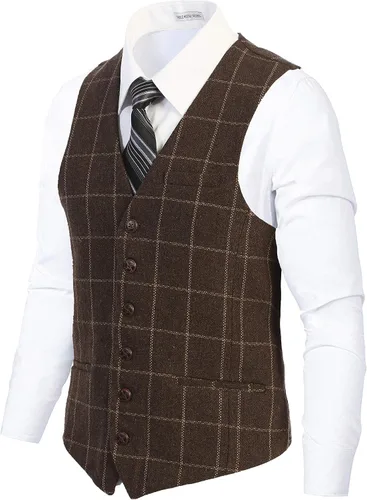 Miniatura 33 de Gioberti Chaleco de tweed formal de 6 botones para hombres