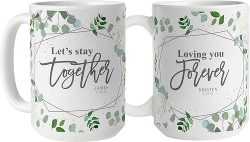 Miniatura 10 de Let's Make Memories Juego de tazas personalizadas, para el día de San Valentín, para parejas, para aniversario, para boda, cerámica, juego de 2