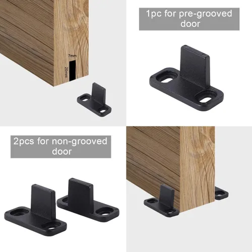 Miniatura 4 de Homode Guía de suelo para puerta de granero, metal negro mate montado en el suelo, guía inferior ajustable para puertas correderas (paquete de 2)