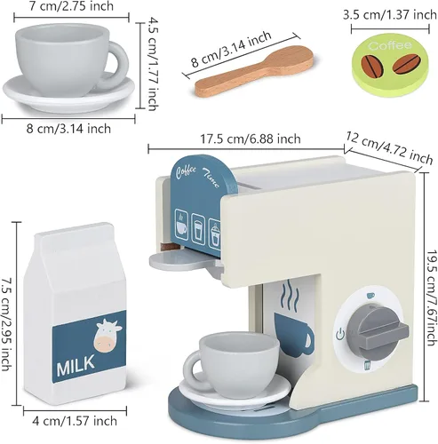 Miniatura 5 de Accesorios de cocina de juguete para niños, juego de cocina de madera con cafetera de juguete y máquina de espresso, juego de cocina para niños