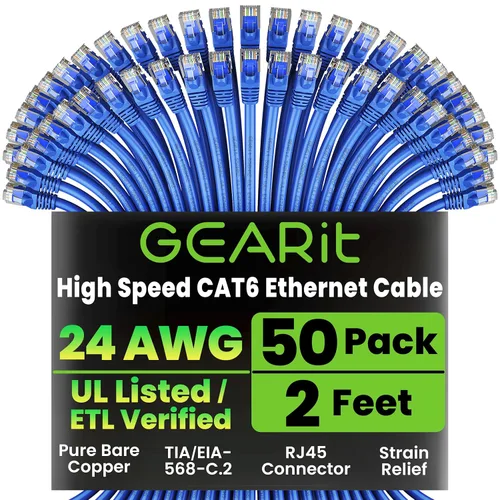 Miniatura 45 de Paquete de Cable Ethernet Cat 6 GEARit - Pack de 10 cables de conexión Ethernet Cat6 de 15 pies Cable de conexión de red RJ45, conectores dorados