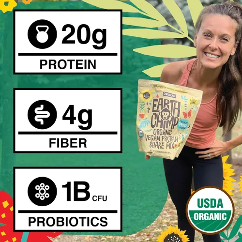 Miniatura 4 de EarthChimp Proteína vegana orgánica en polvo, con probióticos, sin OMG, sin lácteos, sin suero de leche, proteína en polvo a base de plantas