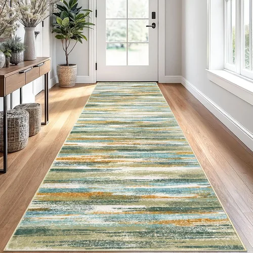 Miniatura 36 de Lansny Alfombra moderna abstracta de 2 x 5 pies, color negro, gris, blanco, lavable, alfombra de entrada para cocina, alfombra antideslizante suave