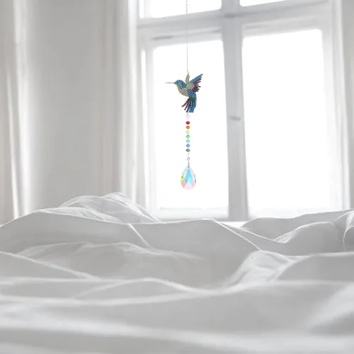 Miniatura 3 de Kit de atrapasoles de pintura de diamante de colibrí 5D para adultos y niños, diamantes de imitación de colibrí de cristal, arte de diamante