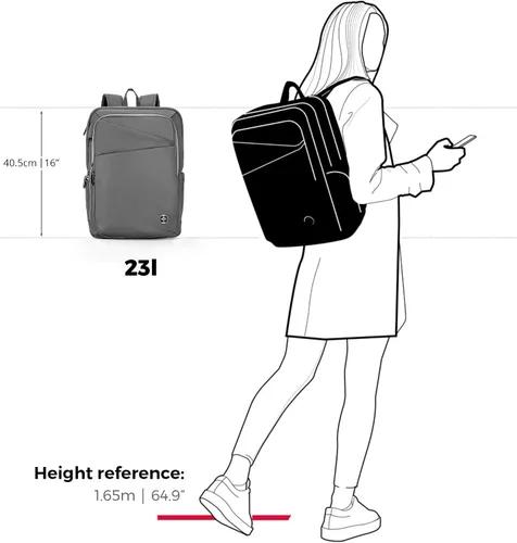 Miniatura 8 de Swissdigital SD1006F-02 - Mochila de viaje con puerto de carga USB, se adapta a mochilas de computadora escolar de 15.6 pulgadas para trabajo y Gris