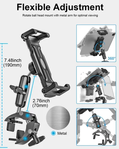 Miniatura 4 de Soporte de yugo de aluminio para tableta – [Abrazadera grande] [Compatible con funda gruesa] Soporte para tableta de aviación, soporte de clip