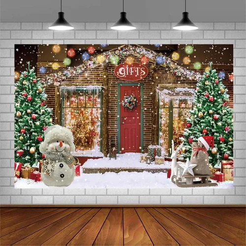 Miniatura 3 de AIBIIN Telón de fondo de Navidad de 7 x 5 pies para fotografía, tienda de regalos, taller de Papá Noel, copo de nieve de invierno, muñeco de nieve