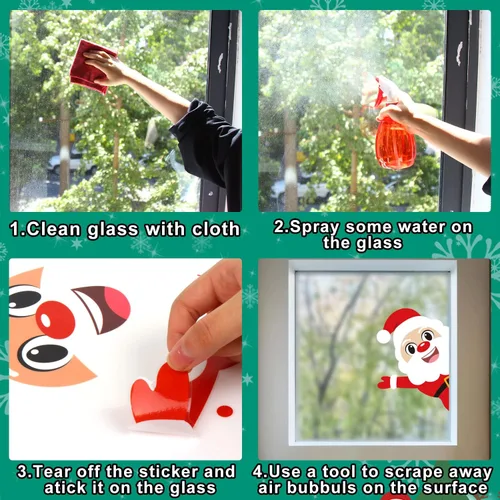 Miniatura 5 de KIMOBER 150 piezas de calcomanías de Navidad para ventana, muñeco de nieve de Papá Noel, bolas de Navidad, decoración de vidrio para suministros