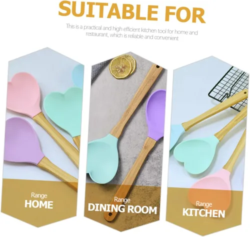 Miniatura 7 de 4 cucharas de sopa y ensalada de silicona con forma de corazón, prácticos utensilios de cocina para mezclar y servir y herramientas de cocina