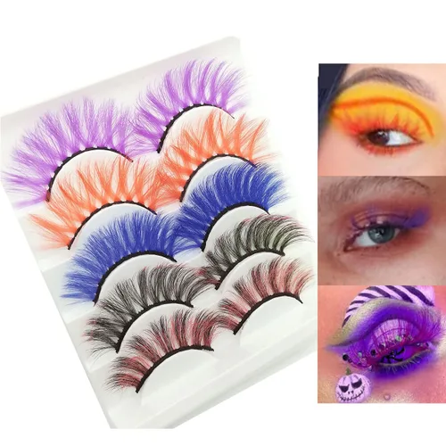 Miniatura 5 de Pestañas de colores para Halloween, Pascua, imitación de visón, pestañas postizas con color largas y dramáticas para fiesta, pestañas postizas