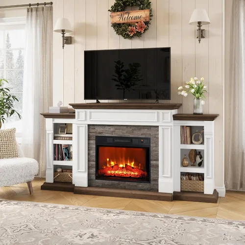 Miniatura 5 de Chimenea eléctrica de 23 pulgadas, calentador eléctrico de inserción de chimenea negra infrarroja 3D, con control remoto IR, vista de vidrio