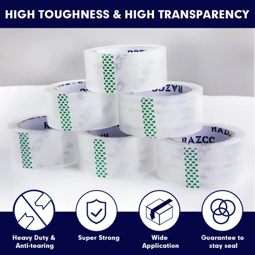 Miniatura 3 de RAZCC Cinta de embalaje, 12 rollos de cinta de embalaje transparente resistente con dispensadores para embalaje, envío, mudanza y correo, cinta