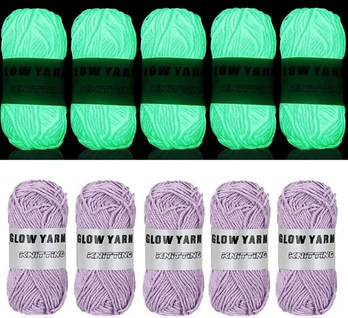 Miniatura 8 de 5 rollos de hilo que brillan en la oscuridad, 55 yardas de hilo de ganchillo luminoso para tejer, suministros de costura para tejer manualidades Gris
