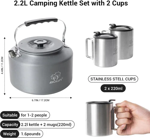 Miniatura 2 de Bulin Hervidor de campamento, estufa portátil grande de 2.2 L, hervidor de té de calentamiento rápido, agua caliente hirviendo para fuego abierto