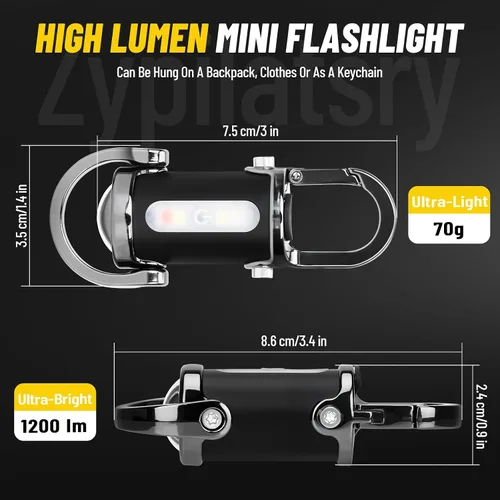 Miniatura 8 de linterna mini LED súper brillante de 1200 lúmenes recargable por USB, pequeña linterna llavero impermeable de rescate, para camping - Negro