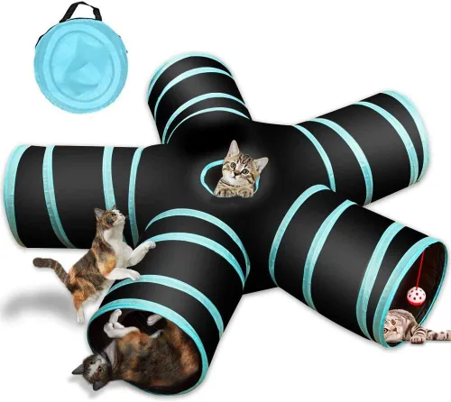Juguete de túnel para gatos de 5 vías, plegable para gatos, casa de juegos para mascotas, tubo con bolsa de almacenamiento para gatos, cachorros,