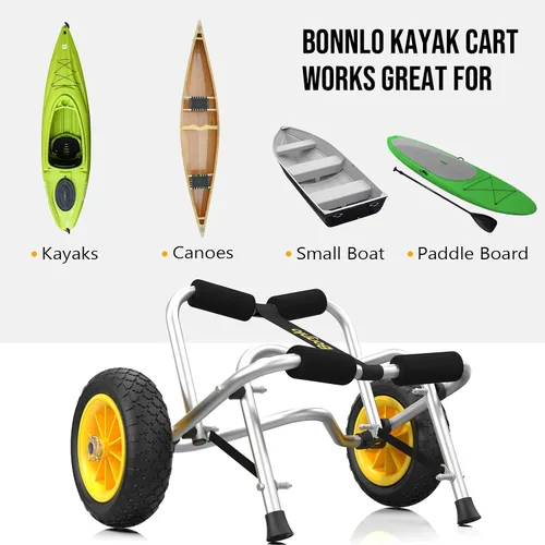 Miniatura 7 de Bonnlo Carro para kayak Canoa Carruaje Accesorios para kayak de pesca Portador Plegable Plataforma de remo Carro de remolque para bote Transporte