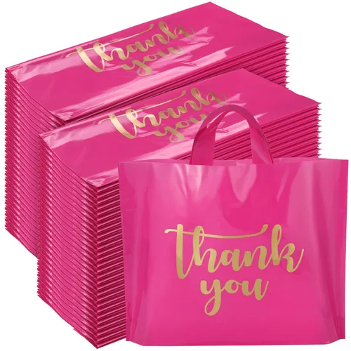 Miniatura 9 de Sweetude 200 bolsas de plástico negras de agradecimiento con asa de 12 x 15 pulgadas, bolsas de mercancía para tiendas de regalos de pequeñas