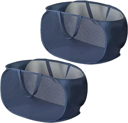 Miniatura 7 de 4 Piezas Cesta de Lavandería Desmontable con Malla y Mangos Duraderos, Cestas de Lavandería Plegables, Cesta de Ropa Plegable para Dormitorio Azul