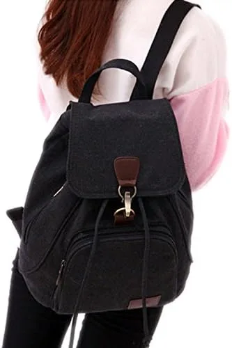 Miniatura 4 de WITERY Mochila de lona para mujer, mochila casual para computadora, Negro -, Tamaño único, Vintage
