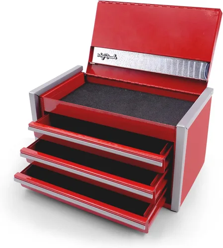 Miniatura 10 de sdroceRyaM Mini caja de herramientas de metal, caja de herramientas apilable de acero portátil de 3 cajones, pequeña caja de herramientas con forros