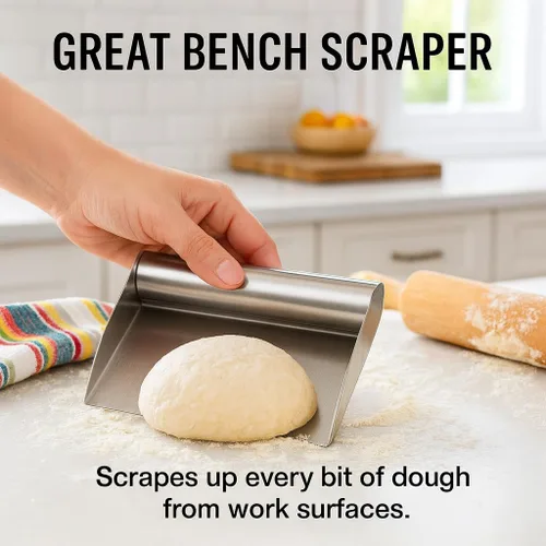 Miniatura 5 de HIC Kitchen Cuchara para alimentos, acero inoxidable 18/8, boca ancha, para transferir ingredientes picados y raspar masa de pastelería, 6 pulgadas