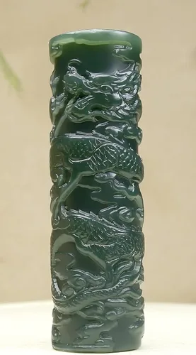 Miniatura 2 de China Natural Hetian Nefrita Verde Jade Tallado Dragón Real Colgante Amuleto