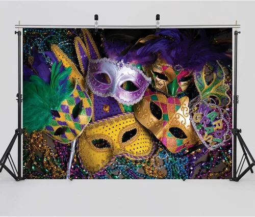 Miniatura 2 de CHAIYA Telón de fondo de fotografía con temática de Mardi Gras de 7 x 5 pies, fondo de mascarada, fiesta de baile, cabina de fotos para boda