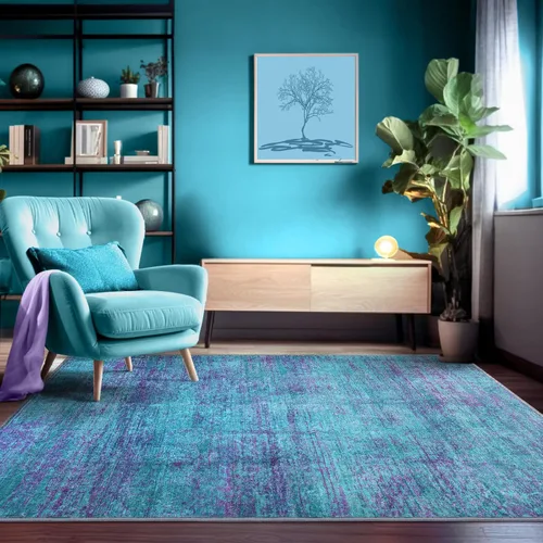 Miniatura 13 de Alfombra abstracta de 3 x 5 para sala de estar, dormitorio, entrada, color azul