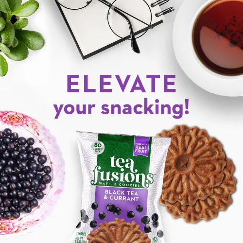 Miniatura 4 de Reko Tea Fusions - Galletas de gofre, té negro y grosella, paquetes de aperitivos envueltos individualmente, pizzelas italianas finas sin sabores ni