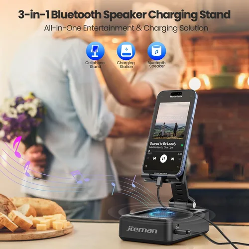 Miniatura 2 de JTEMAN Soporte para teléfono celular con altavoz Bluetooth y función de carga, soporte ajustable para teléfono con sonido HD, regalos de cumpleaños