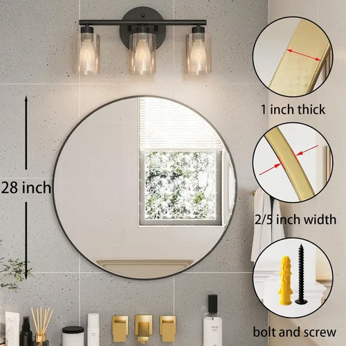 Miniatura 2 de Growsun Espejo redondo negro de 28 pulgadas, espejo circular montado en la pared para decoración de baño y sala de estar, paquete de 2