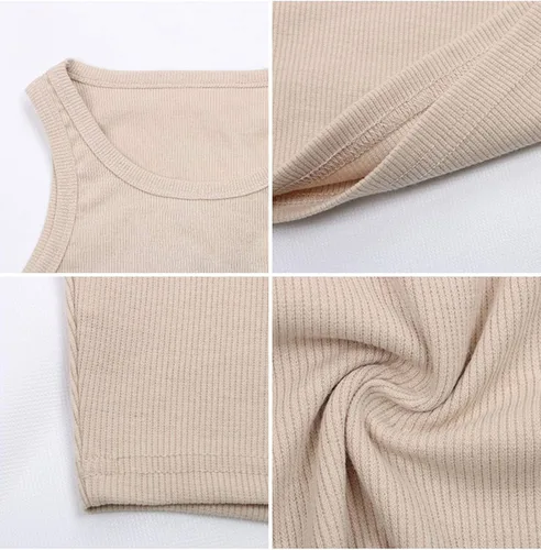 Miniatura 7 de Meladyan Camiseta sin mangas básica de cuello redondo para mujer, de punto acanalado, sin mangas, con espalda cruzada