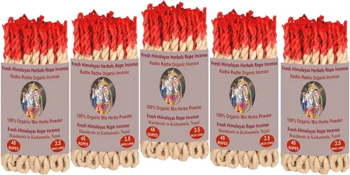 Cuerdas de incienso tibetanas Radhe Krishana de 45 x 5 pulgadas, incienso del Himalaya enrollado a mano hecho de hierbas orgánicas del Himalaya para