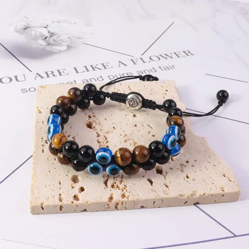Miniatura 30 de Pulsera de triple protección, ojo de tigre malvado de ojo y obsidiana negra de 0.315 in, pulsera curativa para hombres y mujeres, pulsera curativa
