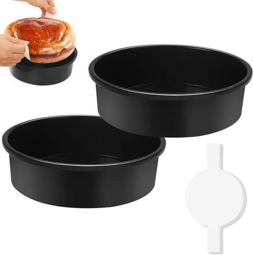 Juego de 2 moldes redondos de 10 pulgadas, moldes antiadherentes para hornear con 80 piezas de papel pergamino, capas de acero al carbono para