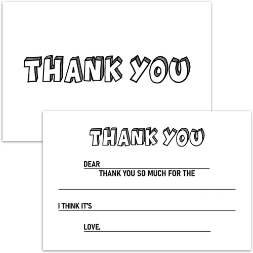 Miniatura 21 de Tarjetas de agradecimiento en blanco para decoración de fiestas de cumpleaños, notas de agradecimiento para niños o niñas, 20 tarjetas con 20 sobres