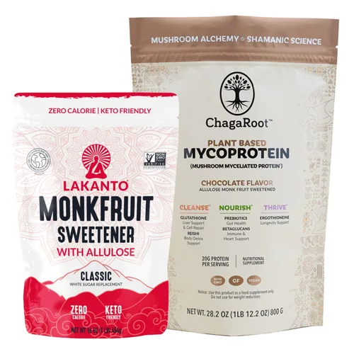 Lakanto Edulcorante clásico de frutas monje con alulosa 1 libra y proteína de hongos en polvo ChagaRoot MycoProtein Chocolate 1.76 lb