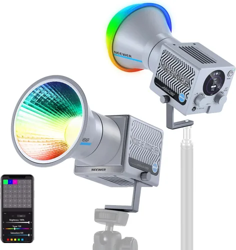 Miniatura 11 de NEEWER Luz de video LED RGB portátil de 60W Luz de mano de relleno, control APP/2.4G/Panel 18 escenas 8700Lux/1m 2700-6500K CRI97+ Regulable COB