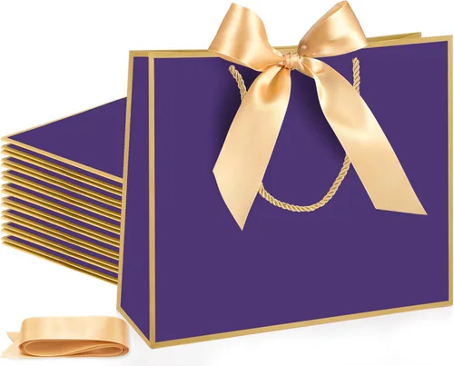 Miniatura 27 de Silkfly 12 bolsas de regalo con asas para dama de honor, 12 x 10 x 4 pulgadas, elegantes bolsas de regalo de bienvenida de boda con lazo para Rosa