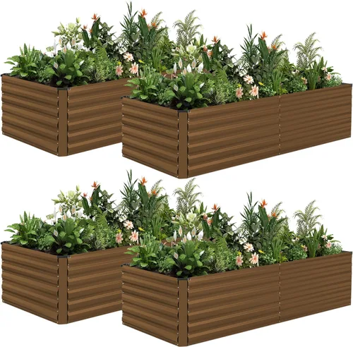 Miniatura 15 de NAVINE Cama de jardín elevada de 8 x 4 x 2 pies, macetas elevadas de metal grande, macetas para plantas al aire libre para verduras, flores