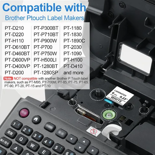 Miniatura 3 de Labelife Paquete de 6 cintas de etiquetas TZe-211 de 0.23 pulgadas de repuesto para Brother P Touch TZe TZ Cinta de 0.236 in 0.23 Laminada Blanca
