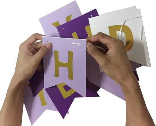 Miniatura 6 de Decoraciones de cumpleaños, banderines con pompones de papel de seda y decoración de remolinos colgantes para fiesta, morado, lavanda y blanco