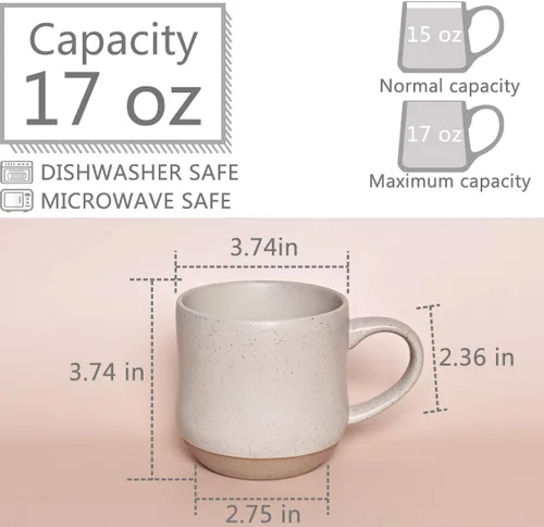 Miniatura 2 de Bosmarlin Taza grande de cerámica moteada para café, 17 onzas, apta para lavavajillas y microondas (blanco, 1)