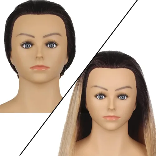 Miniatura 6 de Cabeza de maniquí de cabello humano con hombros y plataforma de 24 a 26 pulgadas, muñeca femenina, maniquí de entrenamiento, cabeza de maniquí